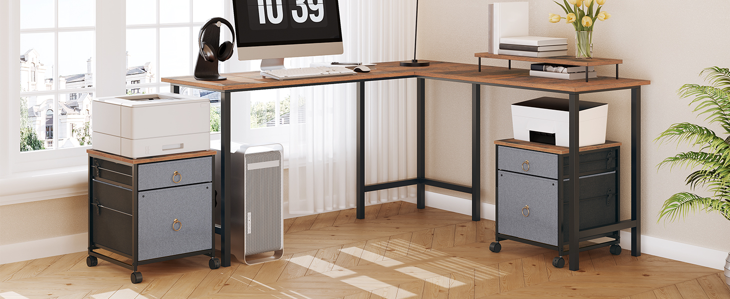 2-Classeur à tiroirs, Armoire de bureau mobile verticale, Support d'imprimante roulant